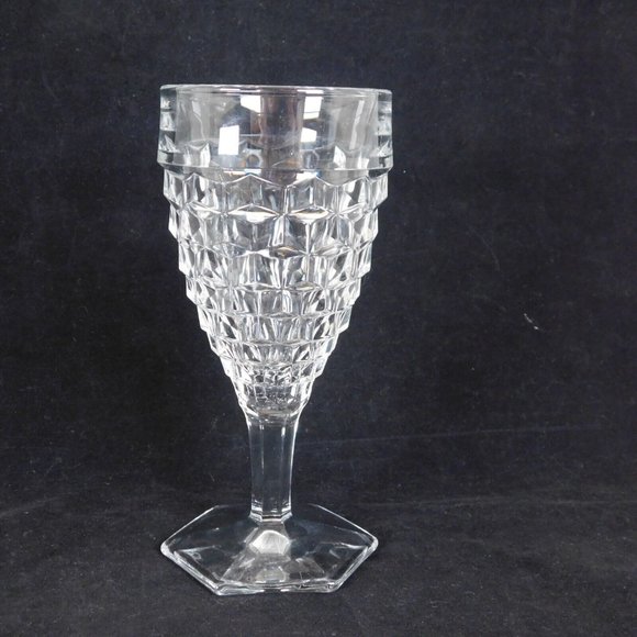 Lot of 2 Fostoria American Clear Glass Water Goblet 7" tall 9 oz Diamond Cube - Picture 2 of 11